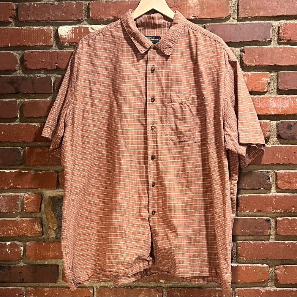 Woolrich men's orange‎ button down short sleeve shirt size 2XL one side pocket
